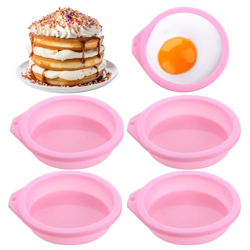 ADLABLD 4 Stück Heißluftfritteuse Eierform,Wiederverwendbare Silikon Muffinförmchen,Rund Heißluftfritteuse Backförmchen,10 cm Airfryer Silikonform Eierform,für Eiersandwiches, Muffins und Pfannkuchen
