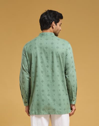 Image of Fabnu by Fabindia Men's Cotton Printed Relaxed Fit Straight Short Kurta