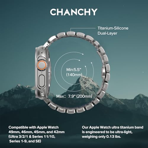 Image of CHANCHY Titanium Band Compatible with Apple Watch Ultra 3 /2 /1 Band 49mm 46mm 45mm 44mm 42mm, Luxury Band Titanium Silicone Dual-Layer Link for Men iWatch Series 11 10 9 8 7 6 5 4 SE
