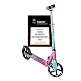 muuwmi Aluminium Scooter – Tretroller, 200 mm, ABEC 5, GS-geprüft, höhenverstellbar, XL-Deck, pink-türkis