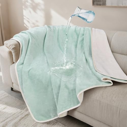 Image of LOOBANI Waterproof Dog Blanket for Couch: Reversible Flannel Bed Blanket for Medium Large Dogs Liquid Proof, Soft Throw Blanket Couch Cover Protector for Sofa, Crate, Travel, Picnic, 50 inch x 60 inch, Green