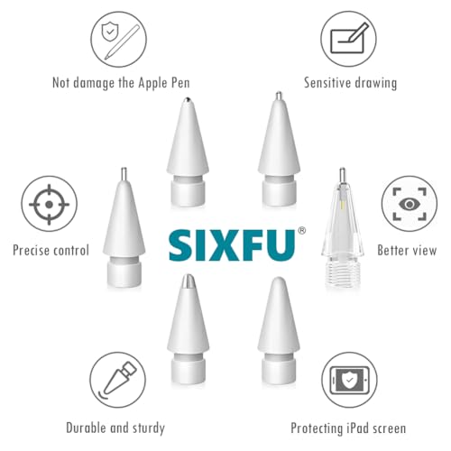 Image of SIXFU Replacement Pencil Tips for Apple Pencil, Multiple Durable iPencil Tip Nibs Accessories for iPad Pro /Apple Pencil Pro /USB-C / 1st Gen / 2nd Generation (6 PCS)