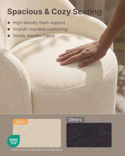 Image of KISLOT Upholstered Dining Chairs Set of 4 with Caster, Pre-Assembled, Sand | Modern Dining Room Chairs with Wheels, Rolling Vanity Chair with Round Backrest for Kitchen, Bedroom, Dressing, Linen Fabric