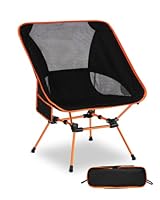 Campingstuhl Faltbar, Tragbare Campingstühle mit Atmungsaktives Mesh & 2 Seitentaschen, Tragfähigkeit 150kg, Ultraleicht Kleiner Faltstuhl für Reisen, Wanderungen, Picknicks, Angeln(Orange)
