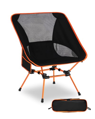 Trongle Campingstuhl Faltbar, Tragbare Campingstühle mit Atmungsaktives Mesh & 2 Seitentaschen, Tragfähigkeit 150kg, Ultraleicht Kleiner Faltstuhl für Reisen, Wanderungen, Picknicks, Angeln(Orange)