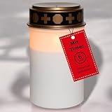 Novaliv Grablicht LED mit Batterie und Timer 6/18 LED Grablicht weiß Dauerbrenner mit Batterie Flackereffekt Grabkerzen Friedhofskerze Gedenkkerze Grablaterne Ewiges Licht Trauerkerze