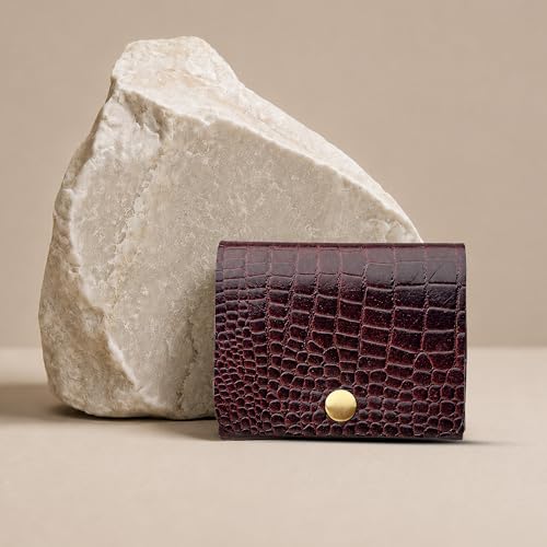 Image of Strutt Turtle Textured Genuine Leather Batua Wallet for Men & Women | Handcrafted Maroon Leather Cash & Card Holder | Snap Button Closure | Compact Ethnic Money Pouch