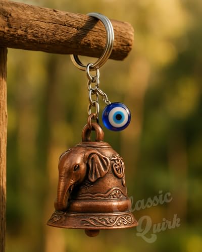 Image of Evil Eye Hooked Guardian Bell Keychain - Protective Lucky Charm Bell with Clip Hook for Bike, Car, Key & Bag | Spiritual Good Luck Talisman Gift