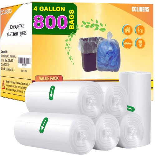 Small Trash Bags 2-4 Gallon Clear Garbage Bags (800 Count) CCLINERS Bulk Bathroom Trash Bags fits 2 Gallon 3 Gallon 4 Gallon Wastebasket liners for Home and Office (800 Bags)