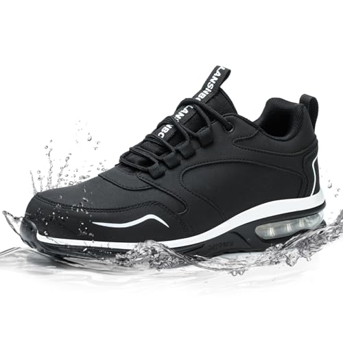 LANSNBO Waterproof Steel Toe Shoes for Women Non Slip Sneakers(Black-6.5)