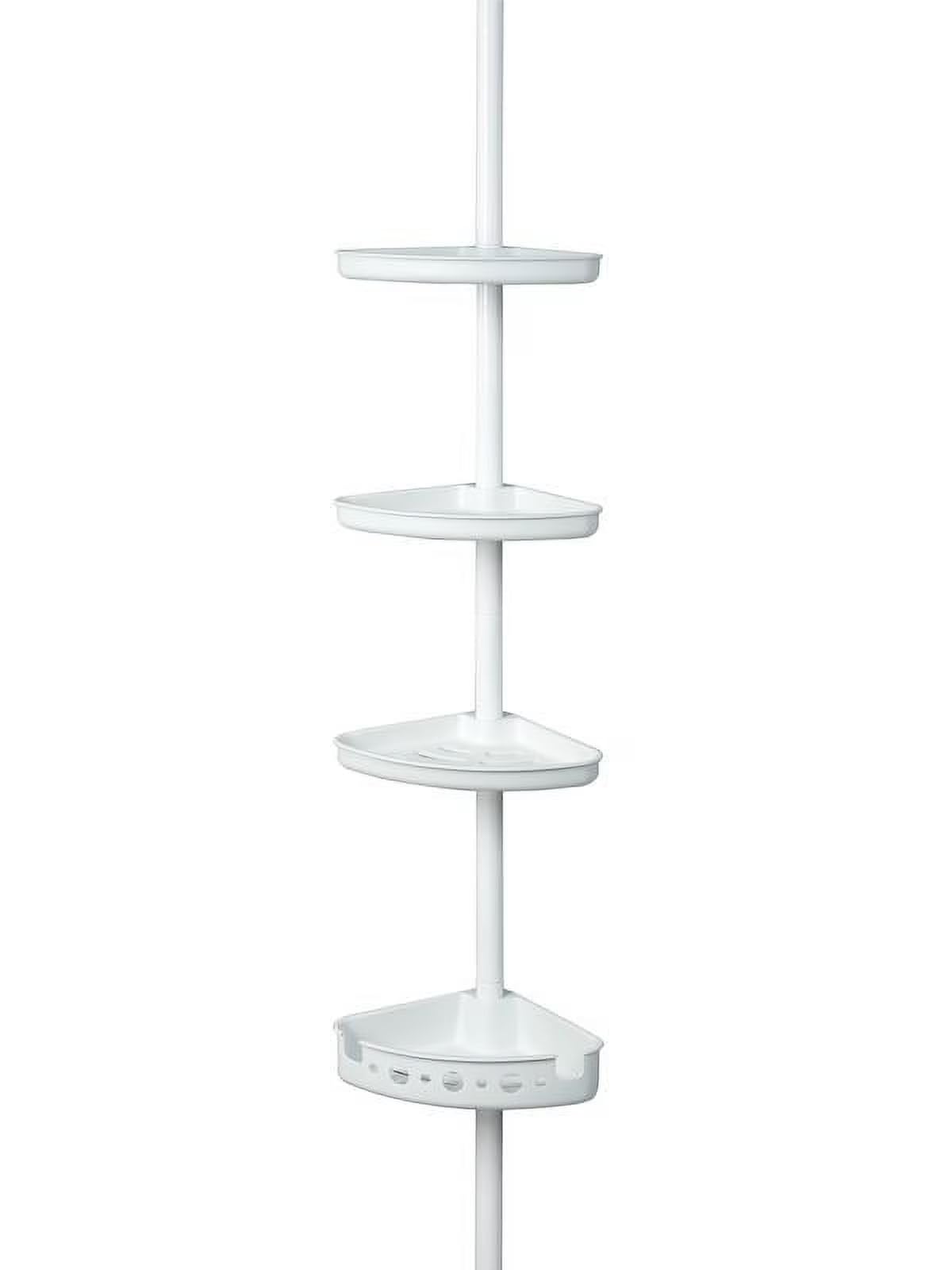 Adjustable Tension Steel Shower Pole Caddy 3 Shelves White Finish 60 - 96