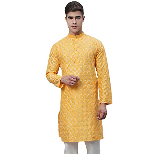 Sojanya (Since 1958 Men'S Silk Blend Navy Blue Kurta With Multi Color Embroidery2