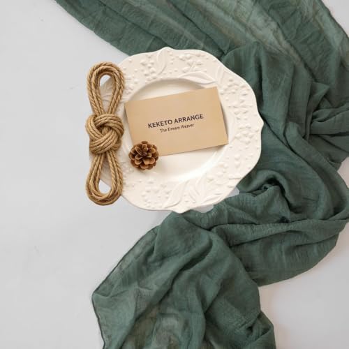 Image of 2Pcs Forest Green Cheesecloth Table Runner 120 Inches for Party Home Decor | Ideal for wedding baby shower bridal shower birthday engagement party,or adding rustic boho charm to daily home.