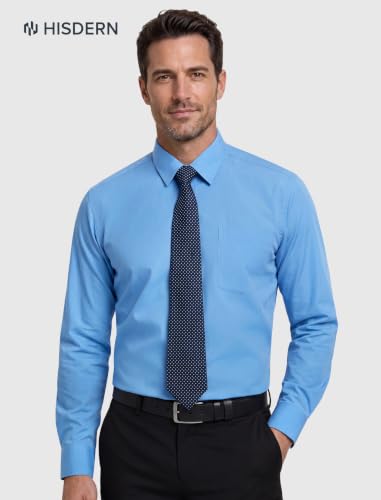 Image of HISDERN Mens Dress Shirt with Tie Pocket Square Set Classic Button Down Shirt Matching Tie Long Sleeve Shirts