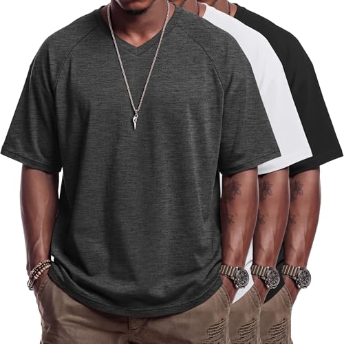 T-shirt col en V homme basique manches courtes haut raglan taille M-7X