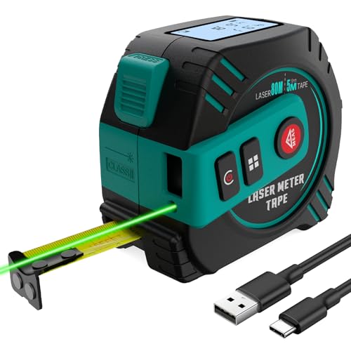 2-in-1 Green Laser Tape Measure 262Ft Rechargeable Digital Tape Measure with Laser 16Ft Construction Measuring Tape for Woodworking and DIY Pythagorean Area Volume Ft/Ft+in/in/M Unit Magnetic Hook