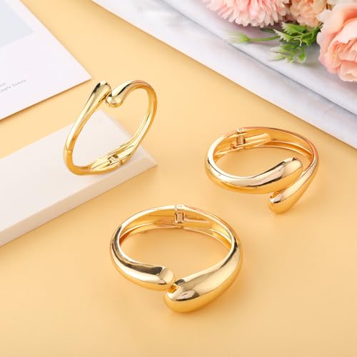 3 Pcs Chunky Gold Bangle Bracelet for Women Polished Trendy Thick Gold Cuff Bracelets Gifts for Women Jewelry4