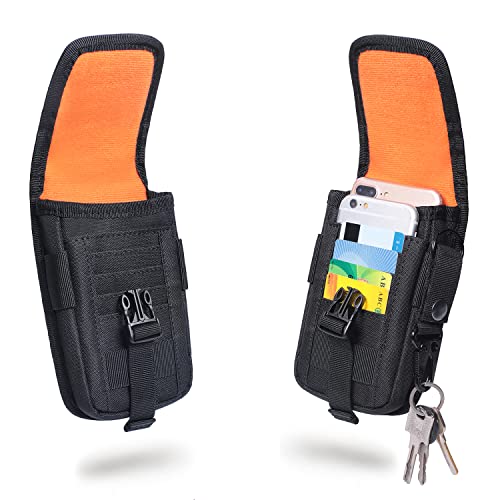 Tactical Molle Phone Pouch Edc Cellphone Holder Smartphone Organizer Bag With Us Flag Patch & Molle Key Ring (Black) #TOP4