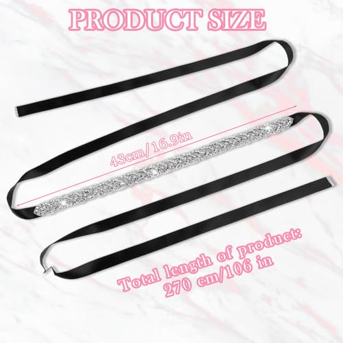 Rhinestone Belt for Formal Dress, Bridal Handmade Rhinestone Wedding Dress Belt for Women, Sparkly Crystal Belt with Black Ribbon for Formal Dress, Party, Holiday Celebration2