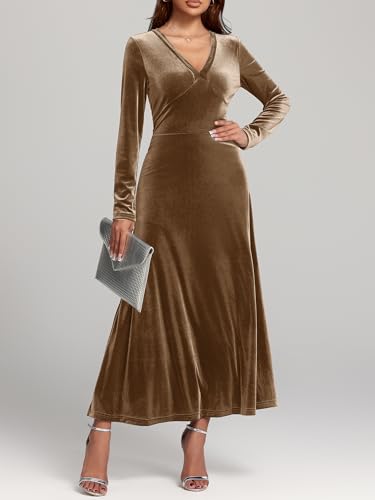 Women Velvet Maxi Dress Long Sleeve2