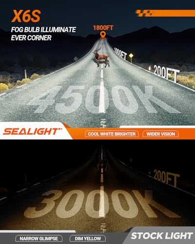 Image of SEALIGHT X6S H11 /H9 /H8 Bulbs 4500K Warm White, 84000LM Ultra Brighter H11 /H16 Light Bulbs, 1:1 Halogen Same Size with Cooling Fan, 5-Min Plug and Play Light, Pack of 2