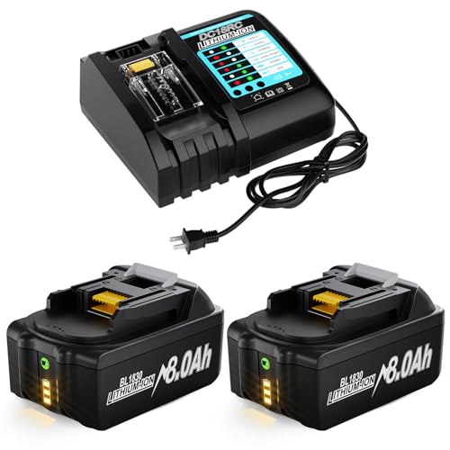 Upgarded 8.0Ah Replacement for Makita 18V Battery and Charger 2Pack Compatible with 18 Volt Lithium Battery Charger BL1860 BL1850 BL1845 BL1840 BL1830 BL1820 BL1815 LXT400 194204-1