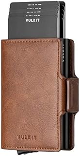VULKIT Credit Card Holders for Men RFID Blocking Leather Men's Wallets with 2 Slots Magnetic Closure Double Pop Up Metal Hard Wallet for 10-14 Cards, Espresso