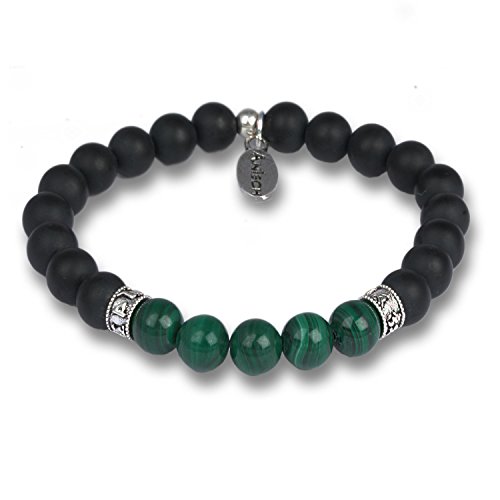Anisch de la Cara Hombre Pulsera Malaquita - Pulsera de Piedras Preciosas de Cuentas de Mantra para Hombres con Plata de Ley, 8 mm Mantra Beads - Arte no 93350-b (21)