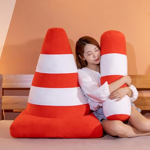 Image of ELAINREN Realisitc Roadblock Pole Stuffed Model Pillow Cuddly Red Road Cone Plush Toy Soft Safety Traffic Cone Plushie Doll for Photo Prop Construction Party Favors /19.6''