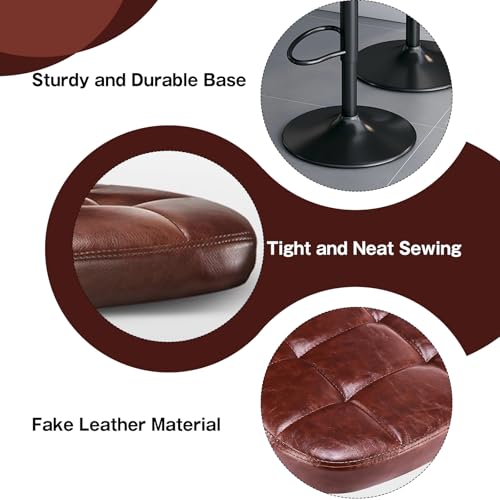 Image of Bar Stools Set of 2,Adjustable Swivel Barstools, Modern PU Leather Upholstered Bar Chair with Back and Footrest,for Bar, Kitchen, Dining Room Brown-2