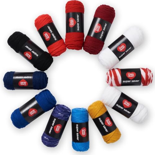 Image of Red Heart Super Saver Yarn Super Craft Kit America,with 50 Countg /1.7 oz. 4 Medium Worsted Yarn for Knitting & Crocheting,12 Colors,Perfect for Chunky Sweaters,Blankets,Amigurumi,50 Count (Pack of 10)