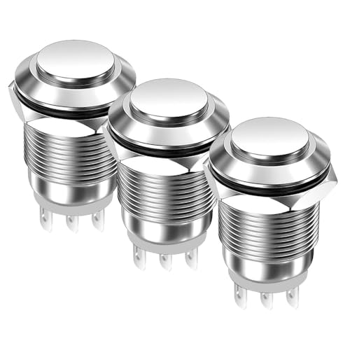 Gebildet 3 Pulsadores Metálicos de 12mm con Enclavamiento, Resistentes al Agua, de 3 Pines, NO/NC, Encendido y Apagado, 1A, 12V/24V/125V/250V CA (Cabezal Alto)