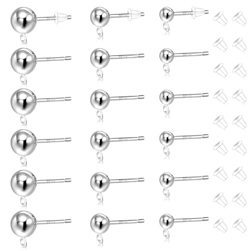 36 Stück Ohrstecker aus Sterlingsilber, S925 Silber Kugel Ohrstecker mit Transparenten Ohrhaken zur Schmuckherstellung, 3 Größen