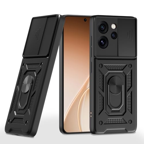 Image of Pikkme Back Cover for Oppo Reno 15 Pro Mini 5G | 360 Protection Case | Sliding Camera Shield Cover & Ring Holder Stand D10 Tough Armor Bumper Case (Black)