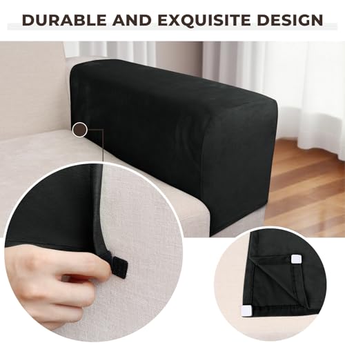 Image of Couch Arm Covers 2 Pcs Sofa Armrest Covers Stretch Couch,Armrest Cover for Chairs Scratch-Resistant Sofa Arm Cover Armchair Slipcovers,Black