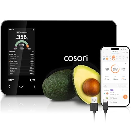COSORI Smart Kitchen - Bilancia digitale per il conteggio delle calorie, con app gratuita, traccia 19 nutrienti, informazioni nutrizionali sullo schermo, ricarica USB-C, controllo nutrizionale