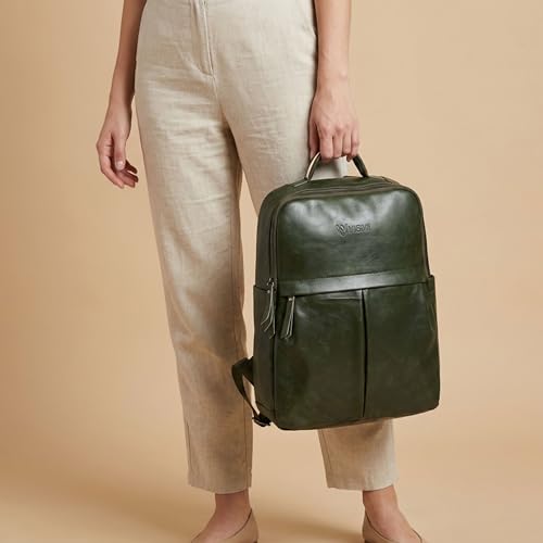 Image of VISMIINTREND Leather Laptop Backpack Bag for Men & Women | Casual, Office, College, Travel, Airport, Weekender Bag | Fits upto 15.6 Inch Laptop, Macbook | Durable | Birthday, Rakhi Gifts
