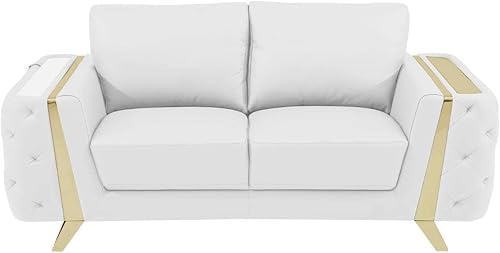 Miniatura 9 de Blackjack Furniture Reggio Collection - Sala de estar de cuero italiano de grano completo con marco de madera brasileña y patas de acero inoxidable,