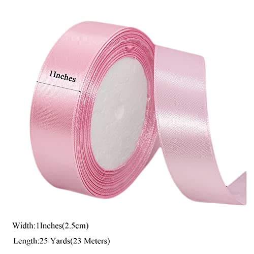 Pink Ribbon for Crafting 25mm x 23 Meters Present Satin Ribbon for Gift Wrapping Cake Decoration, Bows Making - Image 2