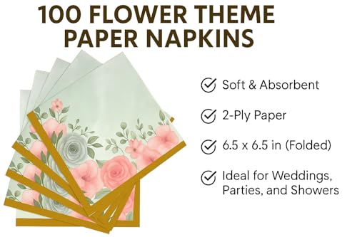 Oojmai 100 Flower Theme Paper Napkins Ideal for Weddings Engagement Bridal Baby Shower Birthday Party