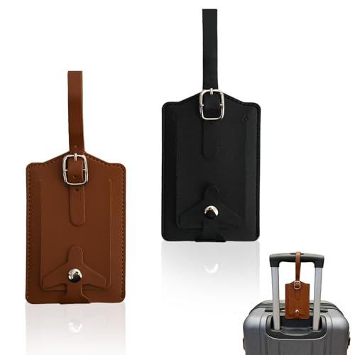 2 Pcs Luggage Tags Leather Luggage Tags for Suitcases Suitcase Labels Travel Name Tag with Adjustable Strap Handbag Suitcase Accessories Identifier for Preventing Loss Black Brown