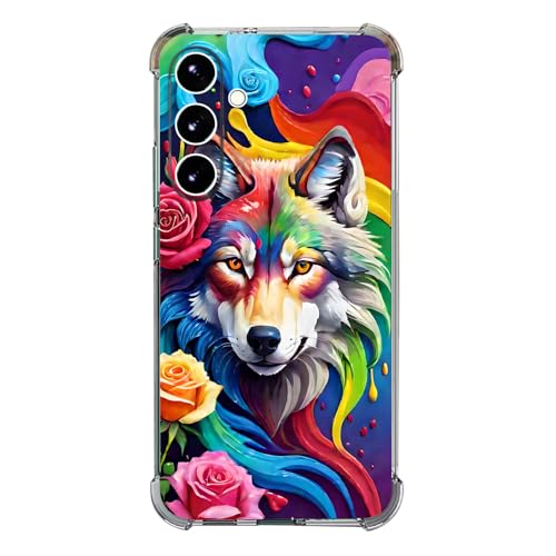 Coque Samsung S24 FE loup et roses étui silicone coloré