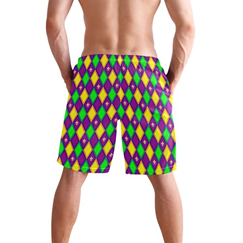 Mardi Gras Fleur-de-lis Men's Swim Trunks Beach Shorts Quick Dry Swim Board shorts With Pockets S4