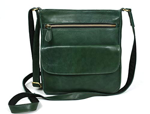 Aaron Leather Goods Women Crossbody bag with Metal Zipper Brown Black (Seaweed)