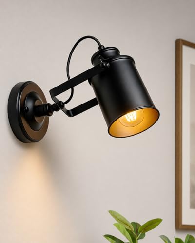 Image of Homesake Industrial Black Track Spotlight Wall /Ceiling Light, Adjustable Metal Spot Light Fixture for Kitchen, Dining Room, Bedroom & Living Room | Modern Flush Mount Directional Lamp (1-Light)