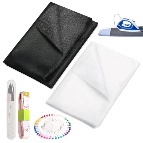 2 Pcs Entretela Termoadhesiva,400cmx100cm Guata Tela Termoadhesiva 100g/m² Entretela Adhesiva Plancha,Adecuado Costura Manualidades,Incluye Tijeras,Cinta MéTrica,Aguja Posicionamiento(Blanco Negro)