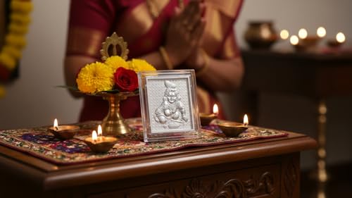 Image of Silver 999 Bal Gopal Photo Frame for Home Decor | Laddu Gopal Krishna Kanhiya Makhan Chor Unique Frame for Home, Office, Living Room, Spiritual Puja Room, Wedding Return Gifts- 7 * 6 CM