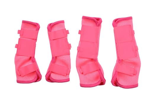 Image of LEAFOREST Horse Fly Boots Set of 4 - Non Slip Leg Protection for Donkey Mini Pony Draft, Breathable Mesh Fly Boots for Pasture & Barn Use Pink Pony