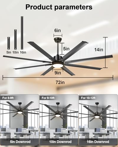 Hisummer HISUMMER72IN 72 Inch Large Industrial Ceiling Fan With Light And Remote-8 Aluminium Blades Ceiling Fan With Energy Efficient Dc Motor,Reversible Airflow-Ideal For Living Room,Patio,Garage,And Commercial Spaces thumb #6