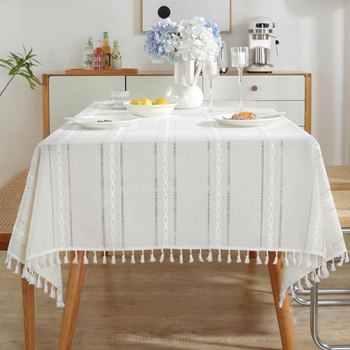Pahajim Square Table Cloth Cotton Linen Tassel Wipe Clean Washable Tablecloth Wrinkle Freefor Kitchen - Image 2